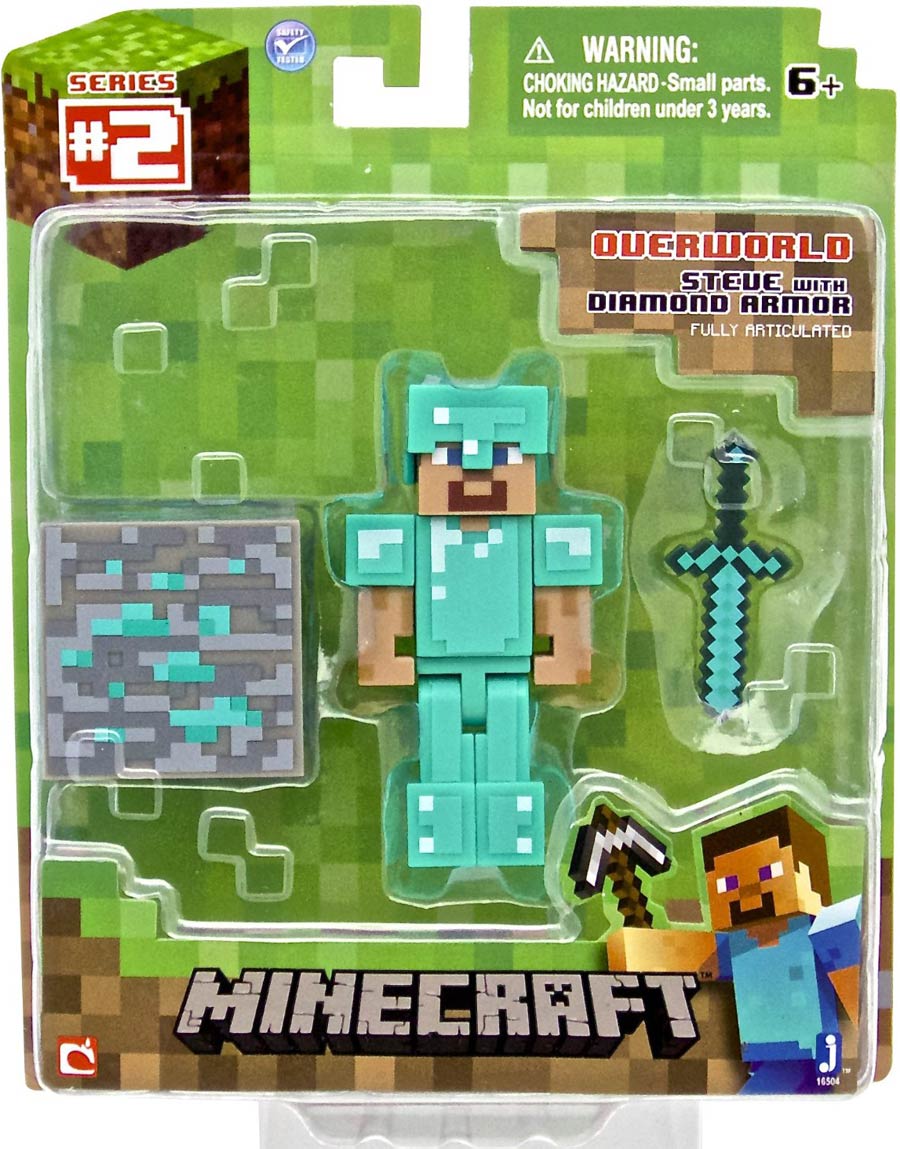 Minecraft 3 Inch Action Figure Steve Diamond Armor With Accessory