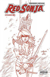 Red Sonja Vol 10 #14 Cover Q Incentive Joseph Michael Linsner Fiery Red Line Art Cover