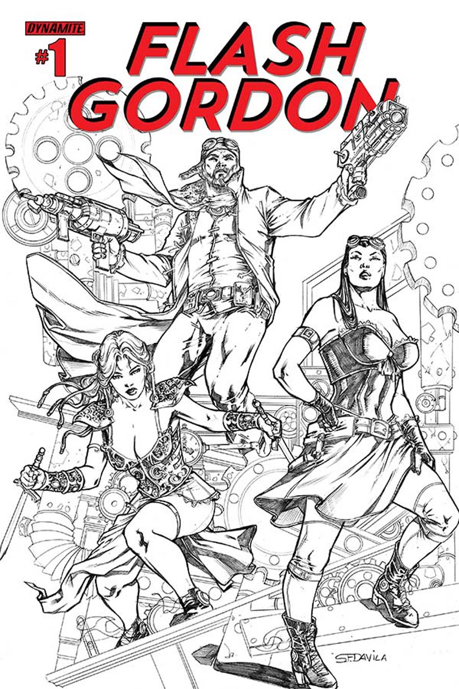 Flash Gordon Vol 7 #1 Cover J Incentive Sergio Fernandez Davila Steampunk Black & White Variant Cover