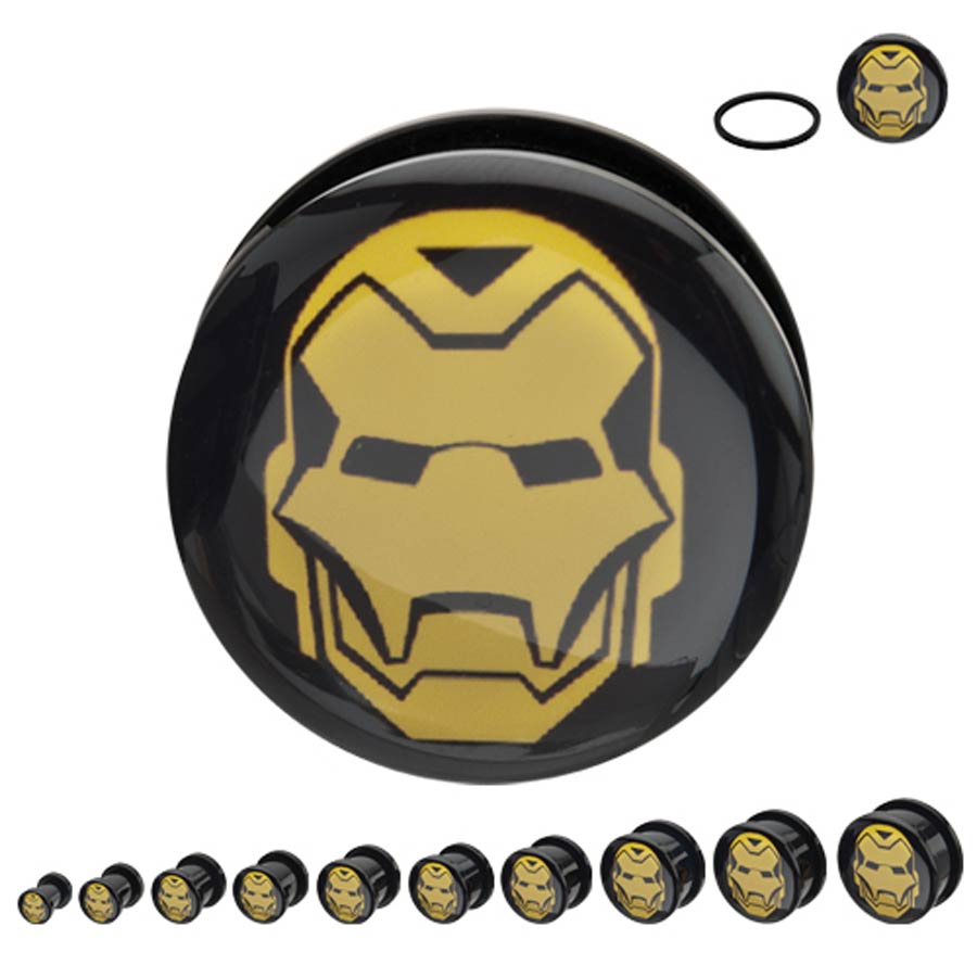 Marvel Comics Black Acrylic Screw Fit Plugs - Iron Man Helmet 0G