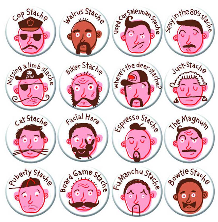 Mustache 1.25-Inch Button 120-Piece Display