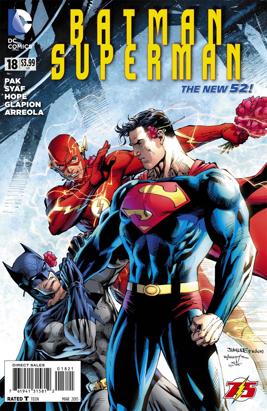 as Omzet Bijzettafeltje Batman Superman #18 Cover B Variant Jim Lee Flash 75th Anniversary Cover -  Midtown Comics