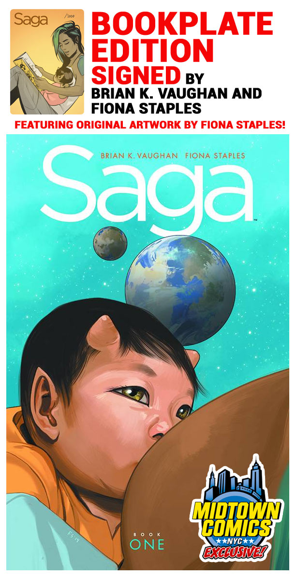 Saga Deluxe Edition Vol 1 HC Midtown Exclusive Bookplate Edition Signed By Brian K. Vaughan And Fiona Staples