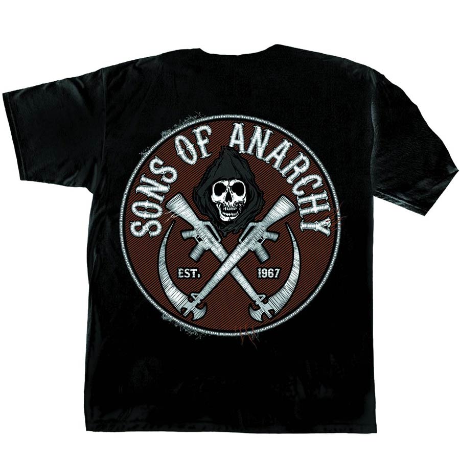 Sons Of Anarchy Circular Faux Patch Logo Black T-Shirt Large