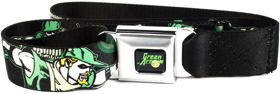 DC Comics Seatbelt-Style Belt 24-38 Inches - Green Arrow Poses On Black