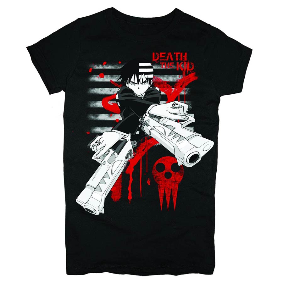 Soul Eater Death The Kid Striped Splatter Black Womens T-Shirt Large