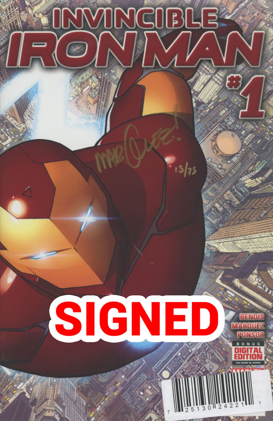 Invincible Iron Man Vol 2 #1 Cover X DF Golden Avengers Edition Signed By David Marquez