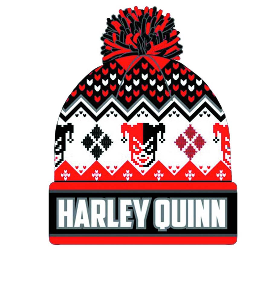 Harley Quinn Intarsia Knit Cuff Pom Beanie