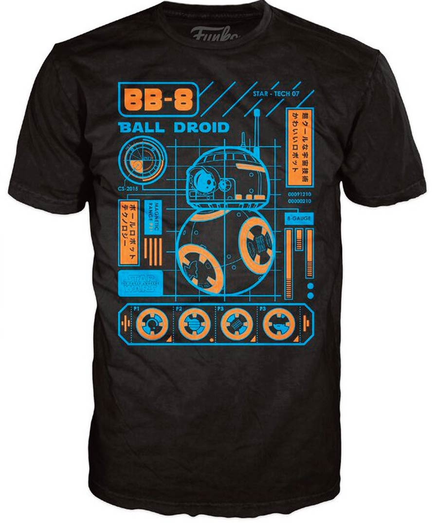 POP Tees Star Wars Episode VII BB-8 Blueprint T-Shirt Large