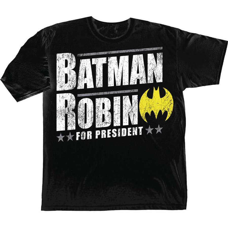 Batman & Robin For President President Black T-Shirt Large