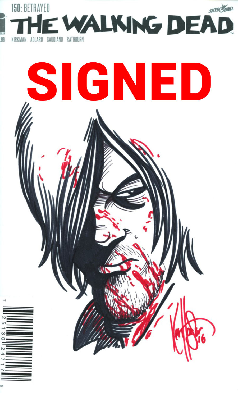 Walking Dead #150 Cover M DF Daryl Sketch Signed & Remarked By Ken Haeser