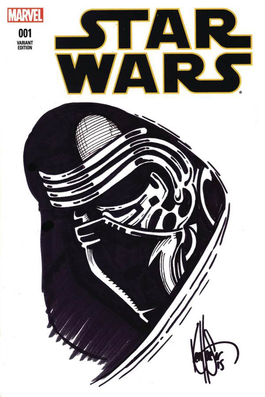 Journey To Star Wars Force Awakens Shattered Empire #1 Cover J DF Kylo Ren Sketch Signed & Remarked By Ken Haeser