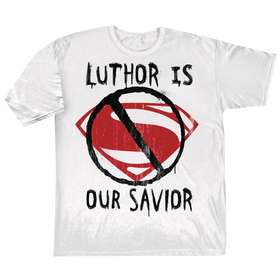 Batman v Superman Dawn Of Justice Luthor Is Our Savior Previews Exclusive White T-Shirt Large