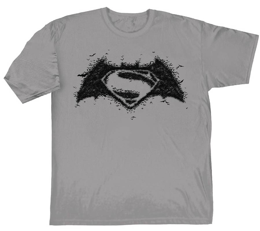 Batman v Superman Dawn Of Justice Bat-Made Logo Grey T-Shirt Large