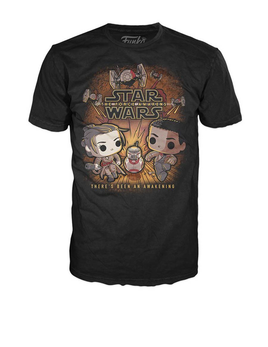 POP Tees Star Wars The Force Awakens Rey And Finn Running T-Shirt Large