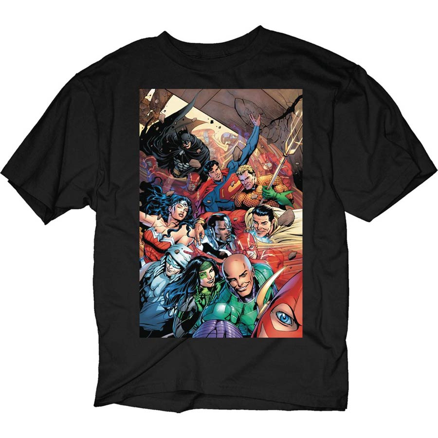 Justice League Selfie Black T-Shirt Large