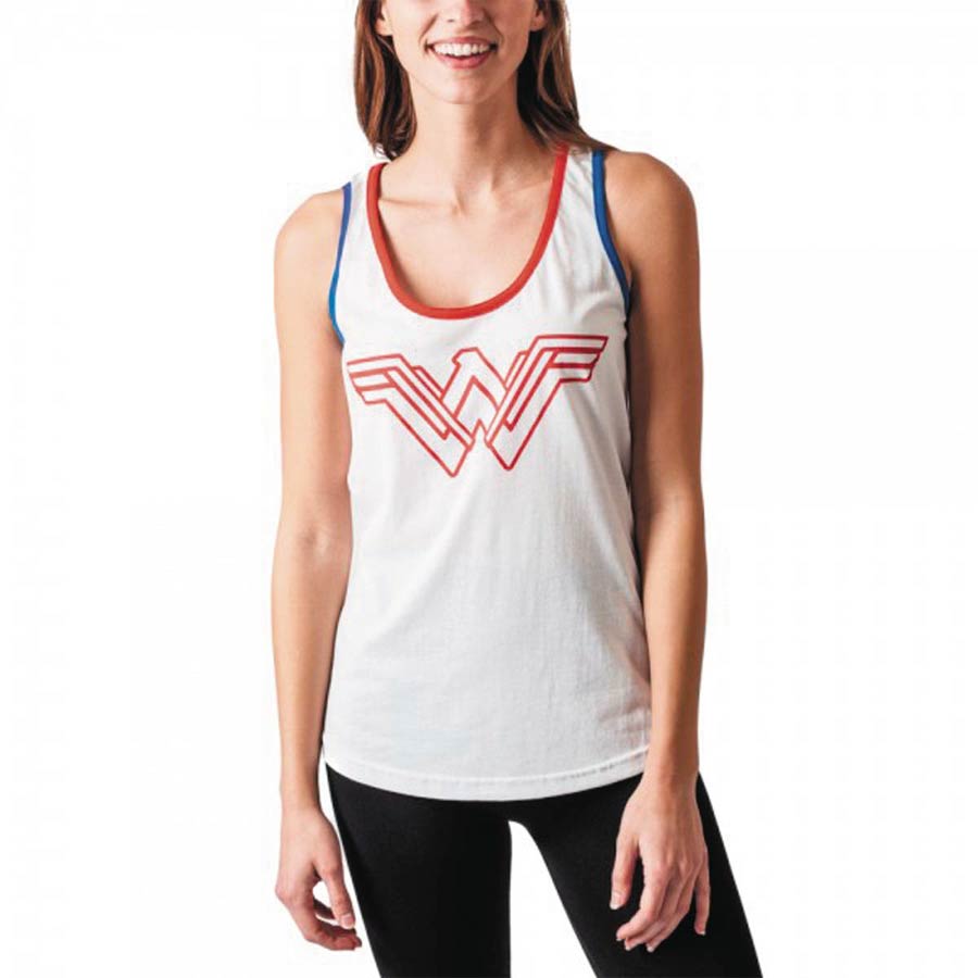 Wonder Woman Warrior White Juniors Tank T-Shirt Large