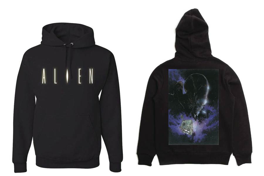 Alien Front And Back Black Hoodie Large