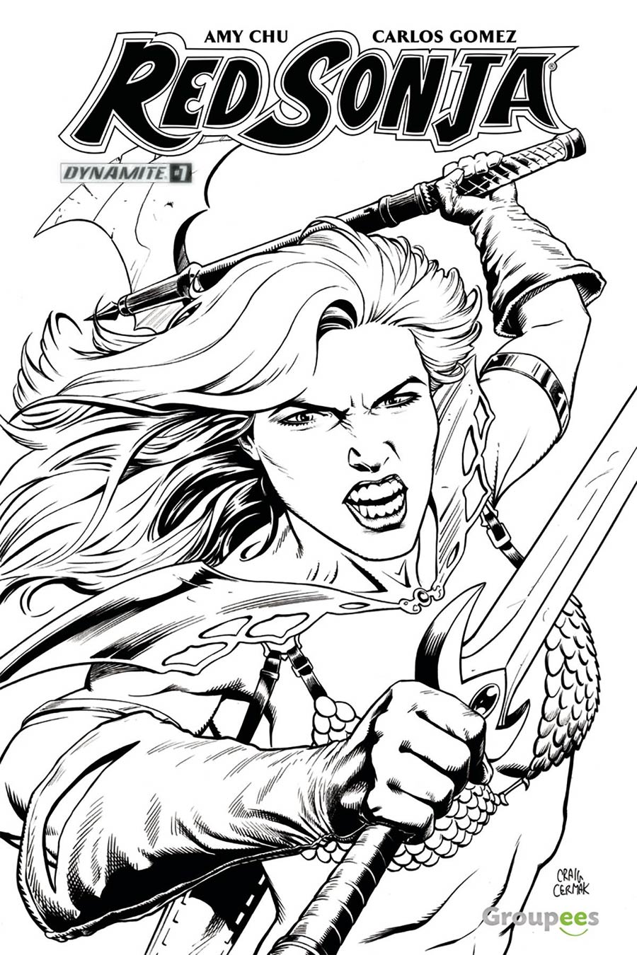 Red Sonja Vol 7 #7 Cover J Groupees Exclusive Craig Cermak Black & White Variant Cover