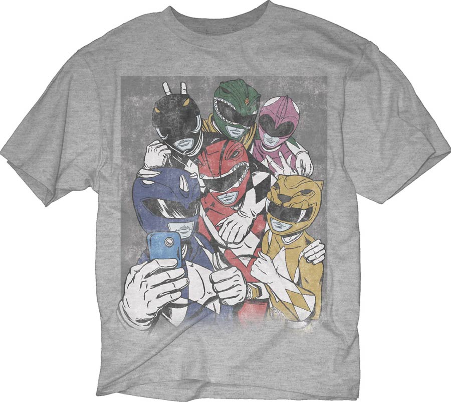 Mighty Morphin Power Rangers Selfie Oxford T-Shirt Large