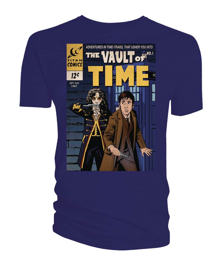 Doctor Who 10th Doctor Vault Of Time Retro Blue T-Shirt Large