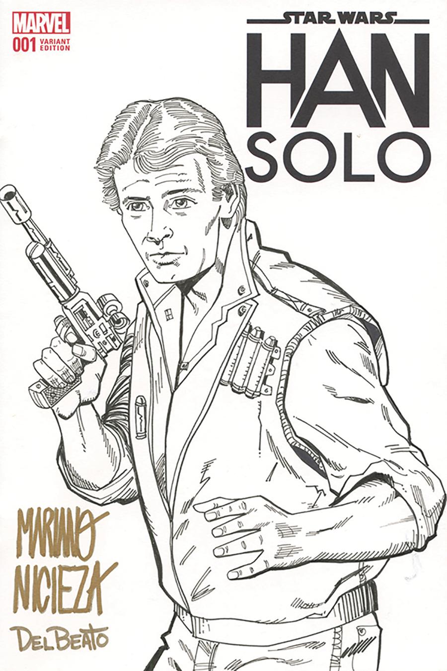 Star Wars Han Solo #1 Cover K DF Signed & Remarked With A Han Solo Sketch By Mariano Nicieza & Joe Delbeato