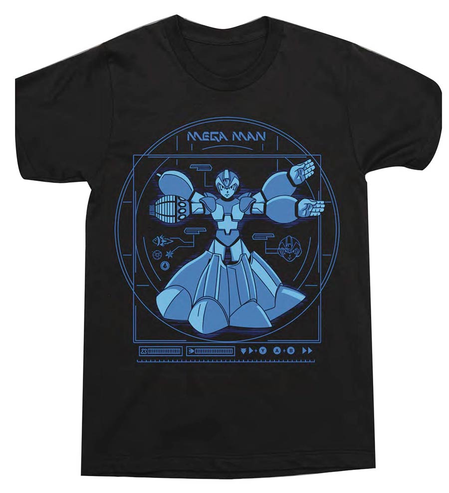 Mega Man Vitruvian Black T-Shirt Large