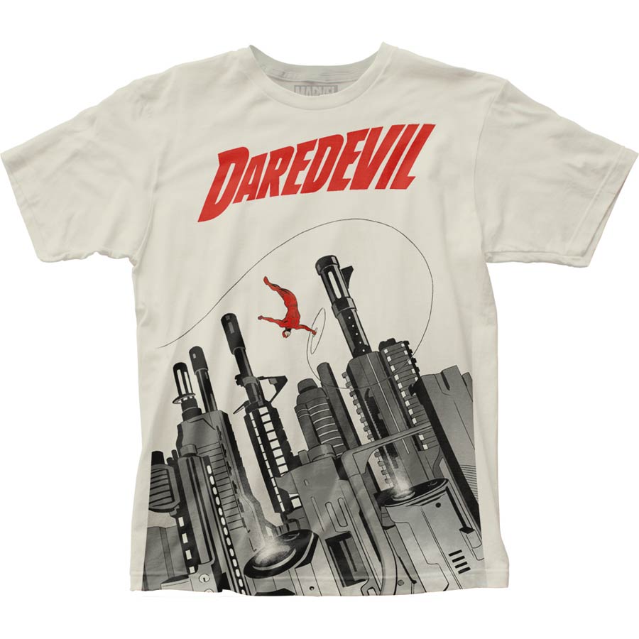 Daredevil Gun City Big Print Subway Fitted Vintage White T-Shirt Large