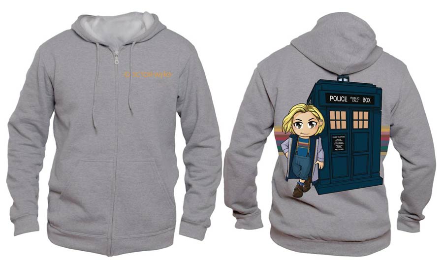 Doctor Who Thirteenth Doctor Kawaii TARDIS Gray Womens Hoodie Small