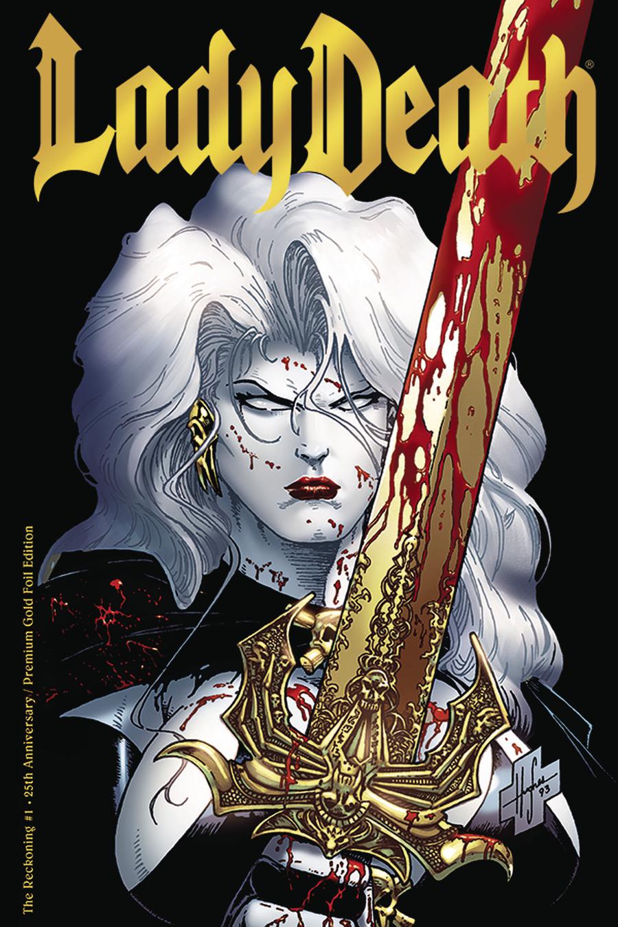 Lady Death The Reckoning 25th Anniversary Edition Cover B Variant Steven Hughes Gold Foil Cover