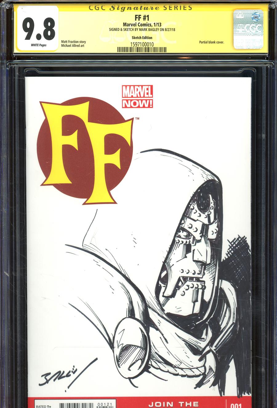 FF Vol 2 #1 Cover G Variant Mark Bagley Hand-Drawn Sketch Cover CGC 9.8