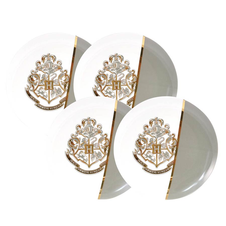 Harry Potter Hogwarts Gray & Gold 4-Piece 10-Inch Porcelain Plate Set