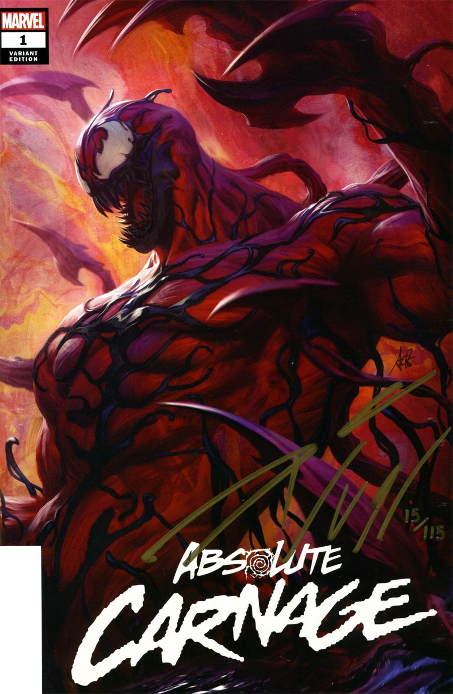 Absolute Carnage #1 Cover Q DF Stanley Artgerm Lau Variant Cover Gold Signature Series Signed By Donny Cates