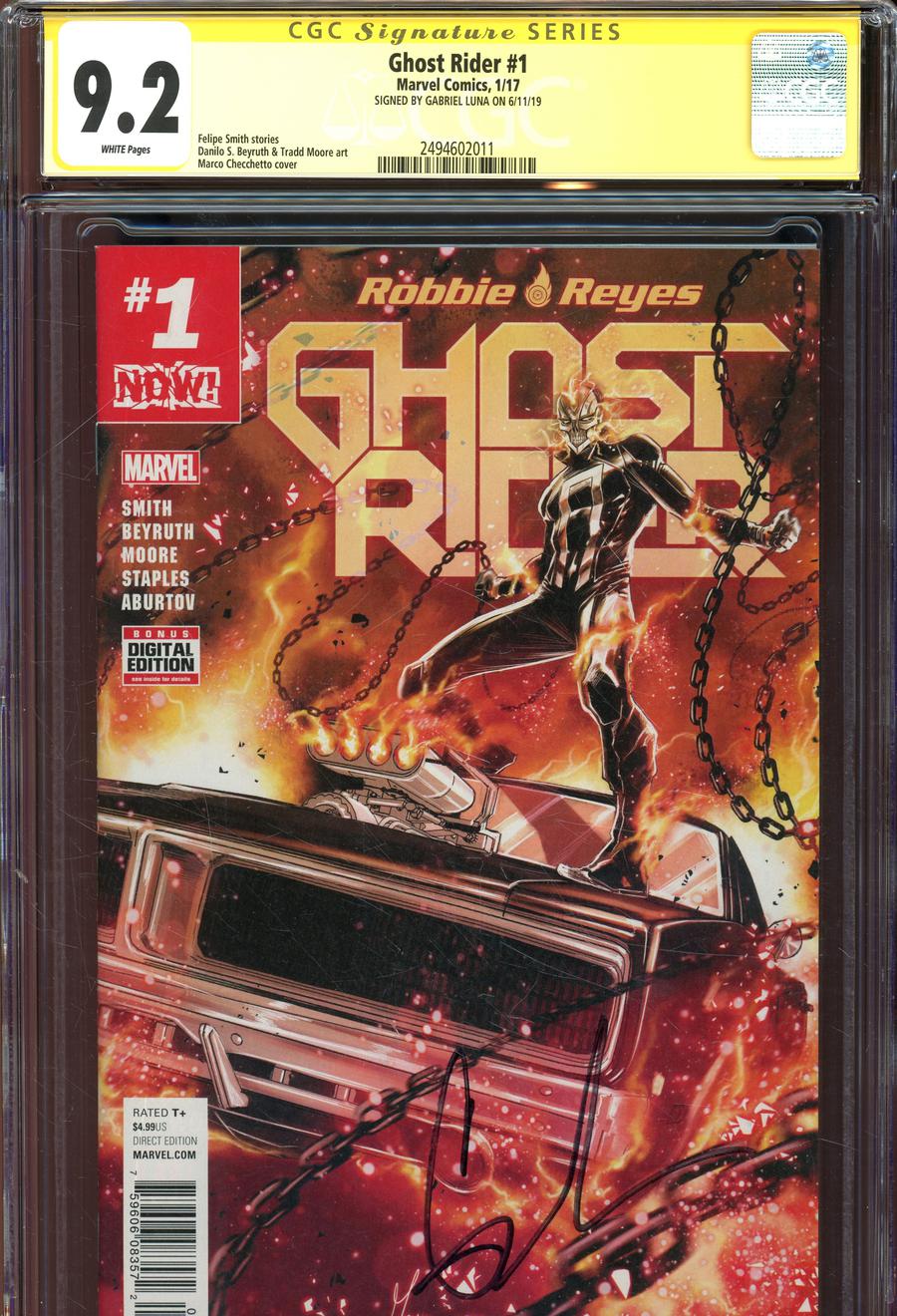 Ghost Rider Vol 7 #1 Cover K Regular Marco Checchetto Cover Signed By Gabriel Luna CGC 9.2