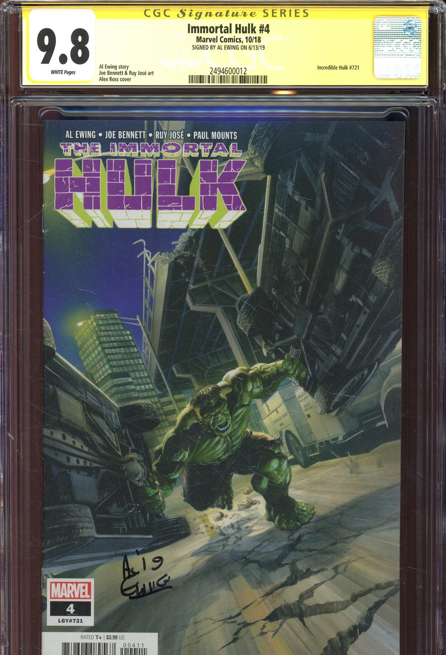 Immortal Hulk #4 Cover G Regular Alex Ross Cover Signed By Al Ewing CGC 9.8