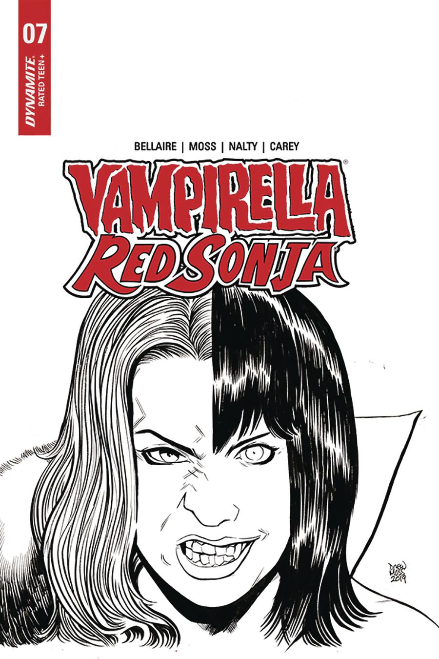 Vampirella Red Sonja #7 Cover I Incentive Drew Moss Then And Now Black & White Cover