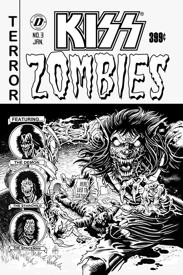 KISS Zombies #3 Cover F Incentive Ken Haeser Black & White Variant Cover