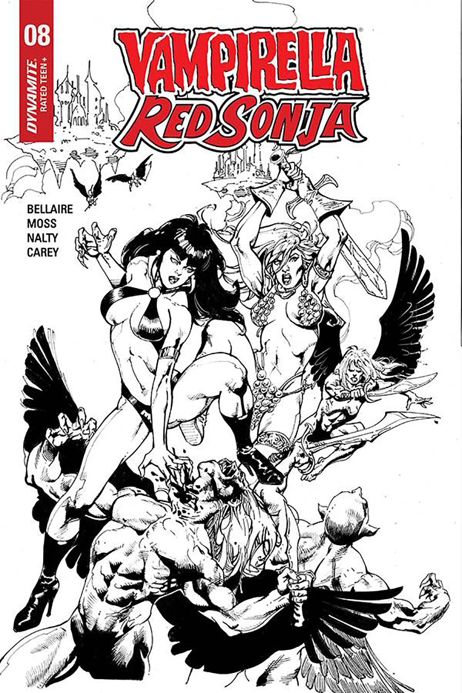 Vampirella Red Sonja #8 Cover H Incentive Roberto Castro Black & White Cover