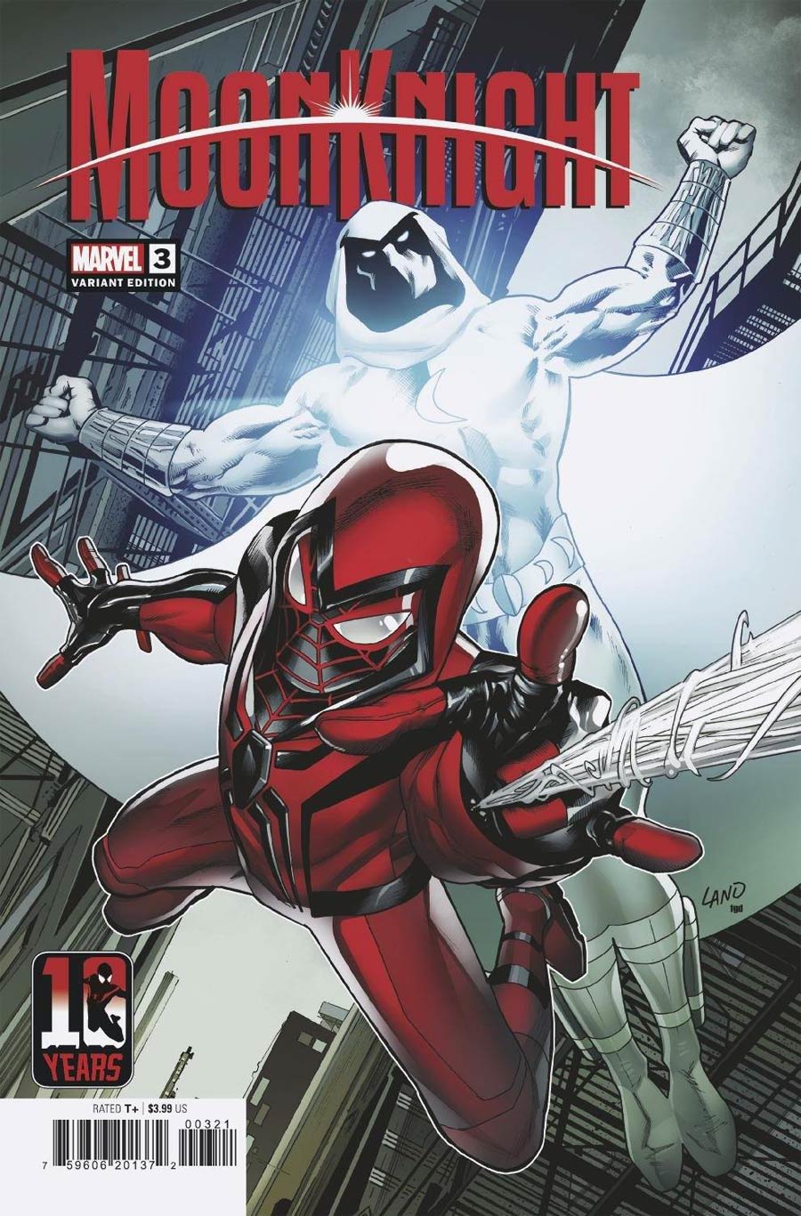 Moon Knight Vol 9 #3 Cover B Variant Greg Land Miles Morales Spider-Man  10th Anniversary Cover (Limit 1 Per Customer) - Midtown Comics