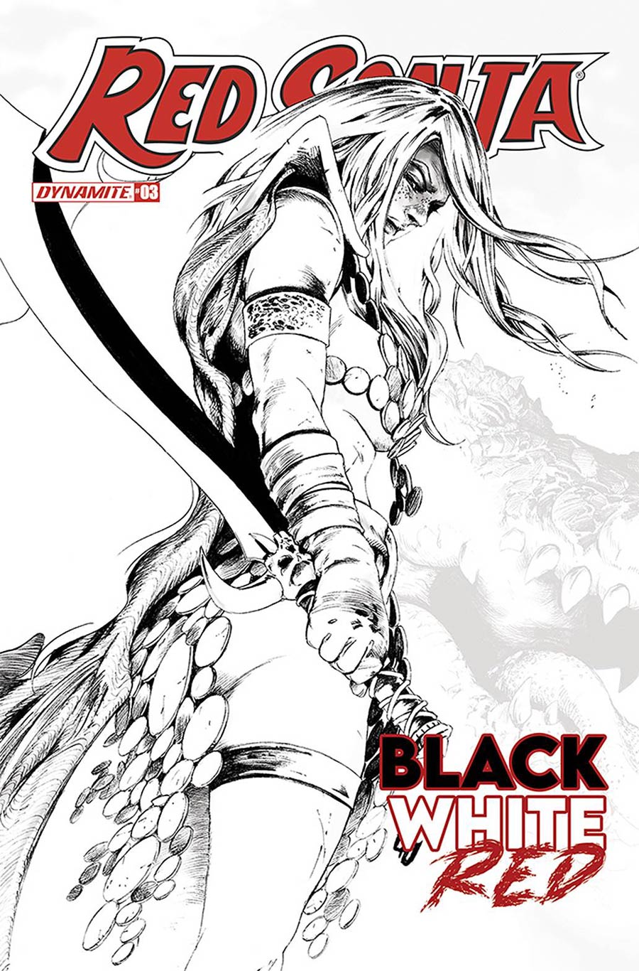 Red Sonja Black White Red #3 Cover F Incentive Jonathan Lau Black & White Line Art Cover