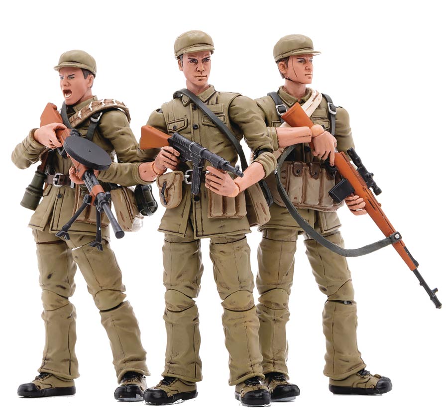 Joy Toy Chinese Peoples Volunteer Army 1/18 Scale 3-Pack Figure - Spring Uniform