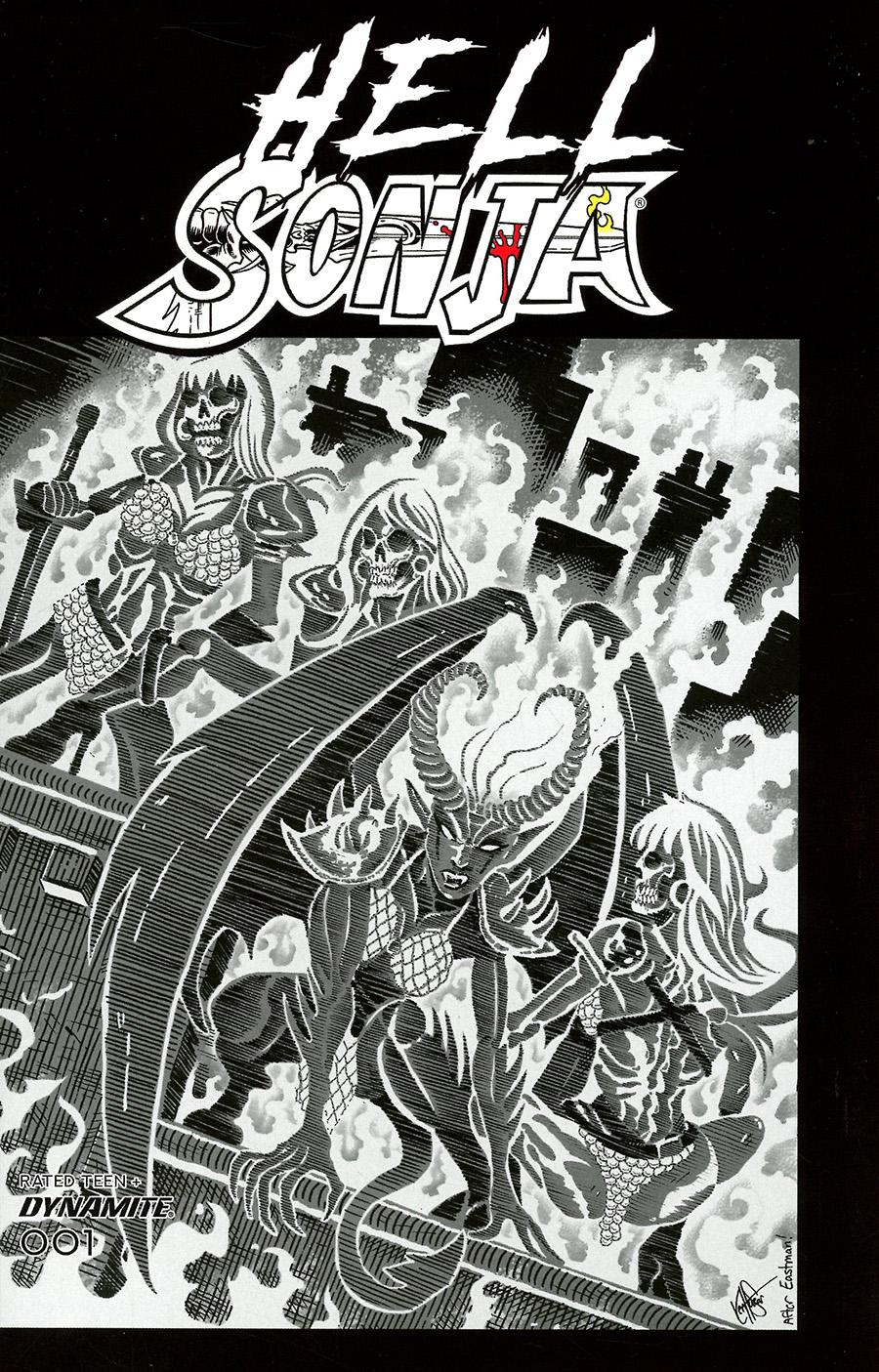 Hell Sonja #1 Cover S Incentive Ken Haeser TMNT Homage Greyscale Cover