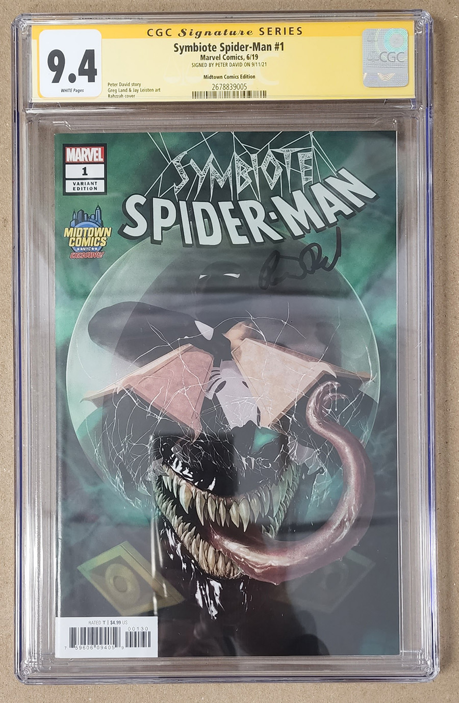 Symbiote Spider-Man #1 Cover O Midtown Exclusive Rahzzah Variant Cover Signed By Peter David CGC 9.4