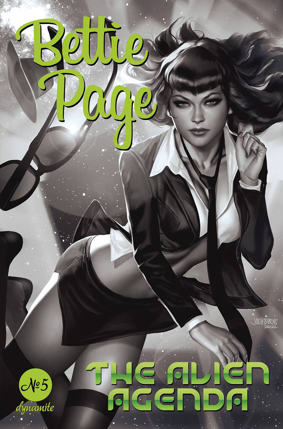 Bettie Page Alien Agenda #5 Cover Q Incentive Josh Burns Black & White Cover