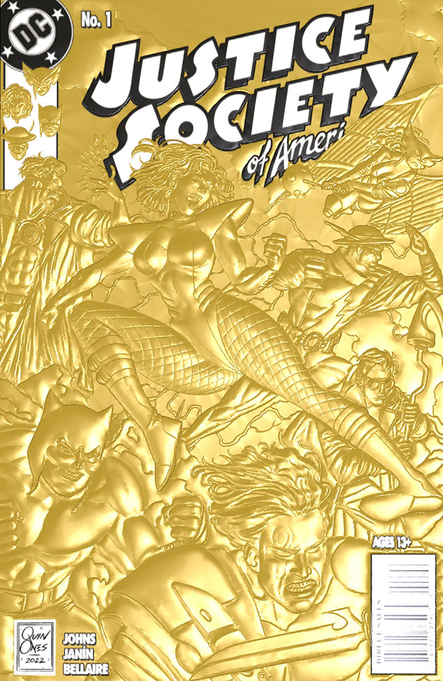 Justice Society Of America Vol 4 #1 Cover C Variant Joe Quinones 90s Cover Month Foil Multi-Level Embossed Card Stock Cover (Limit 1 Per Customer)