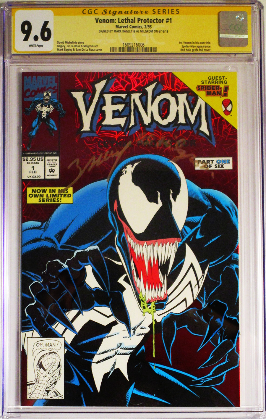 Venom Lethal Protector (1993) #1 Cover E CGC SS 9.6 Red Foil Cover Signed Mark Bagley Al Milgrom