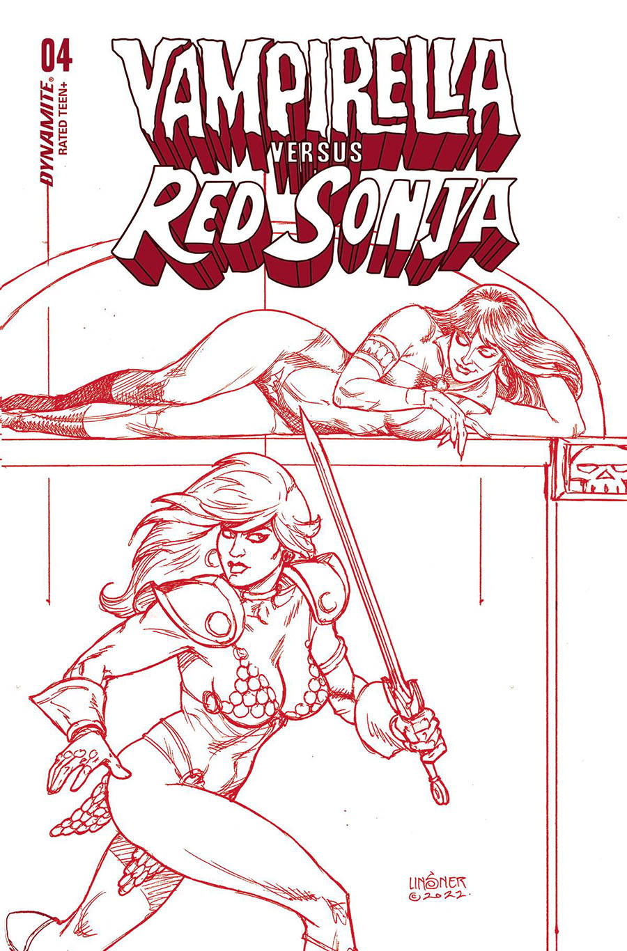 Vampirella vs Red Sonja #4 Cover S Incentive Joseph Michael Linsner Fiery Red Line Art Cover