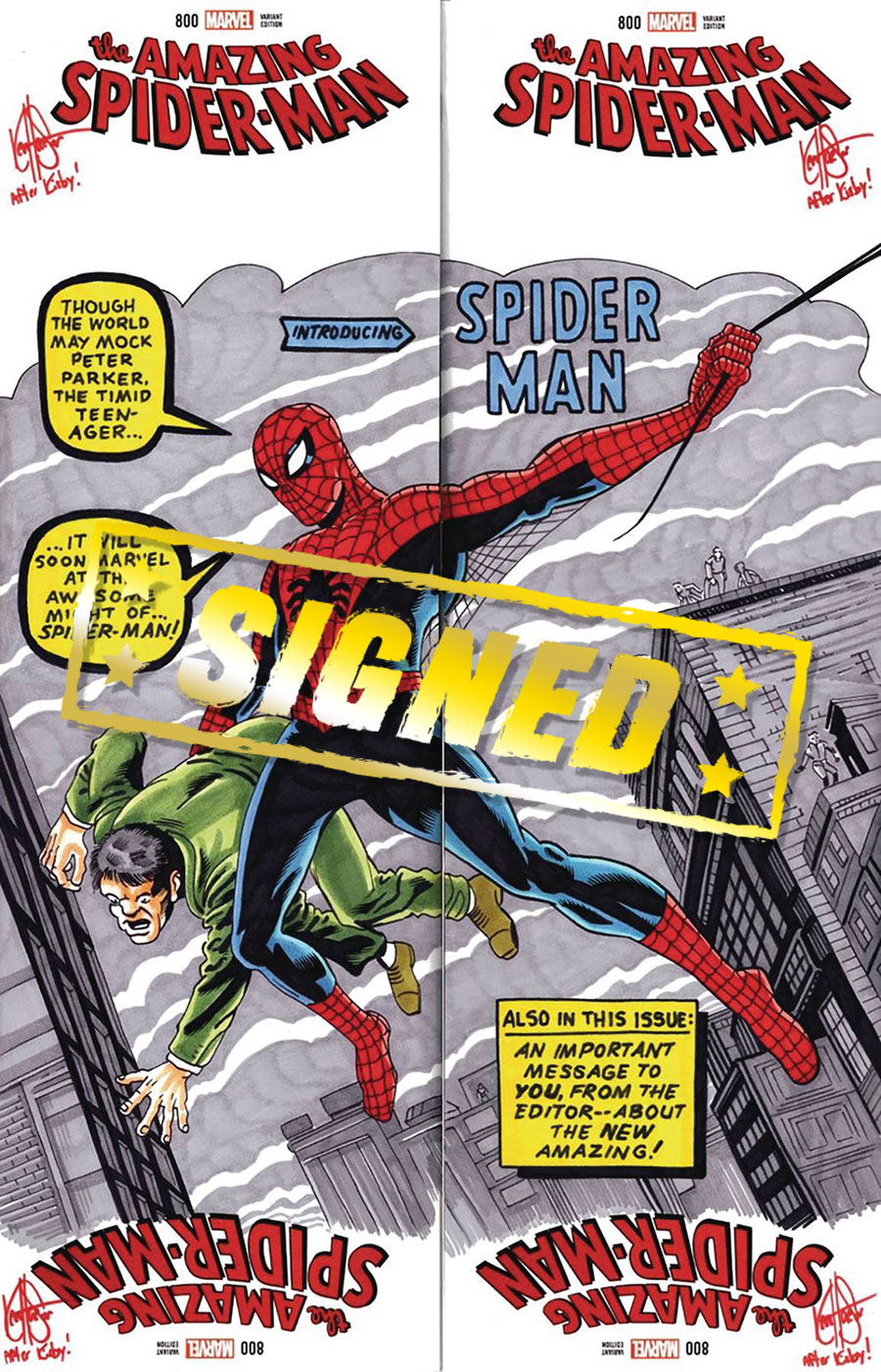 Amazing Spider-Man 4-Piece Blank Variant Connecting Set Signed & Remarked By Ken Haeser With An Amazing Fantasy 15 Homage Hand-Drawn Sketch