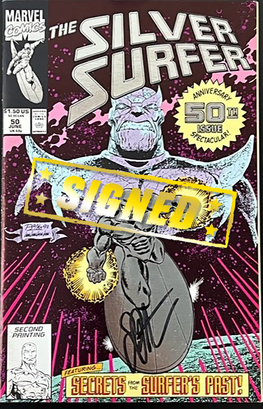 Silver Surfer Vol 3 #50 Cover E DF Jim Starlin Personal File Copy Signed By Jim Starlin