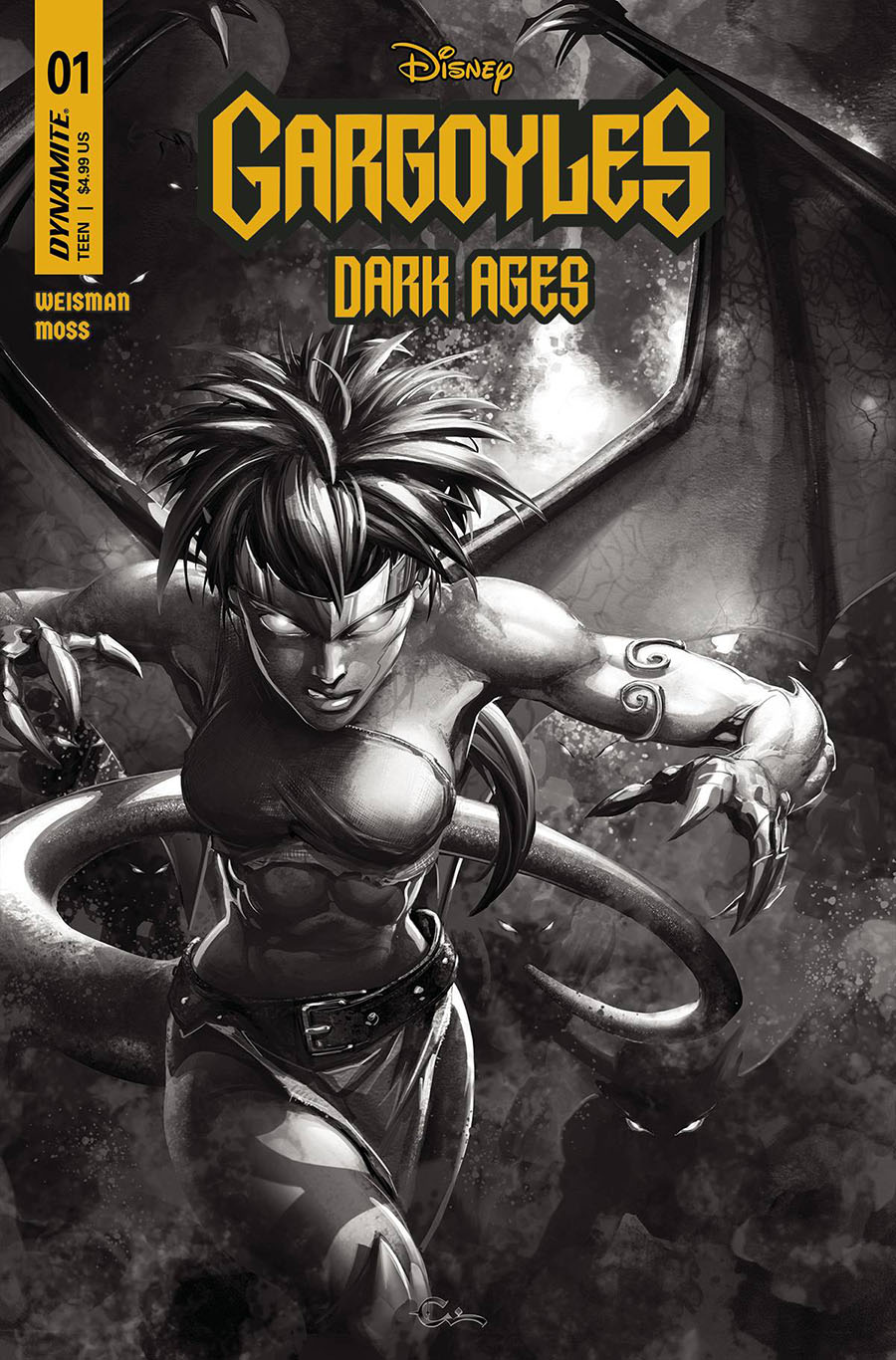 Gargoyles Dark Ages #1 Cover J Incentive Clayton Crain Black & White Cover